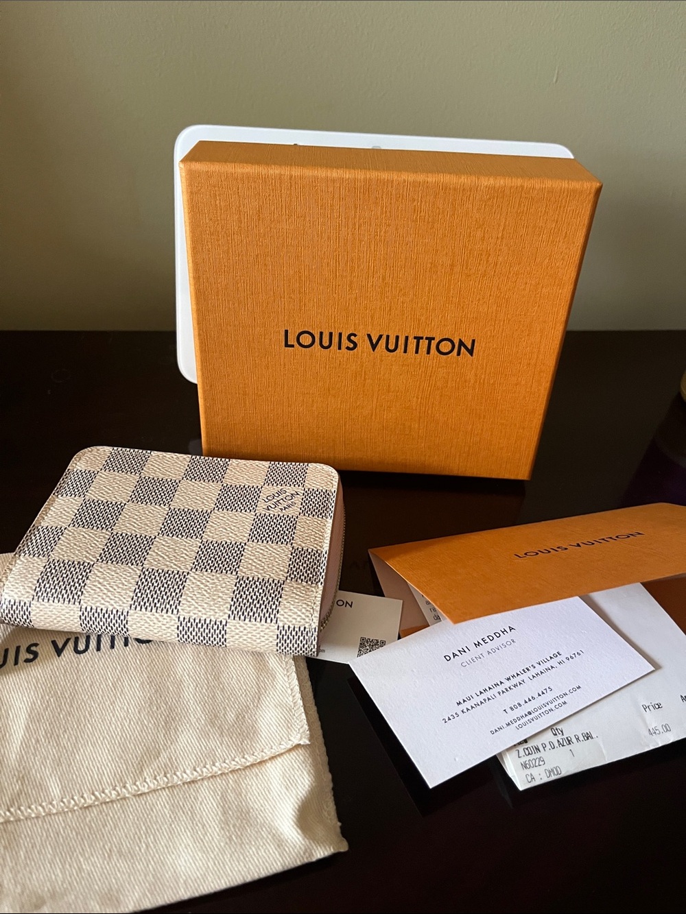 Louis Vuitton Damier Azur Card Case in Beige & Blue